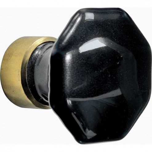 Meubelknop Octo porselein 34mm zwart/messing ongelakt