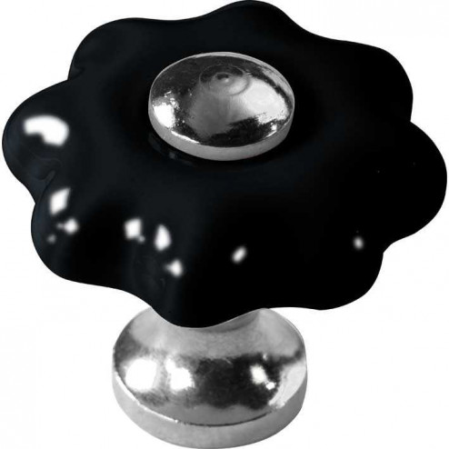 Meubelknop Fleur porselein zwart/glans nikkel