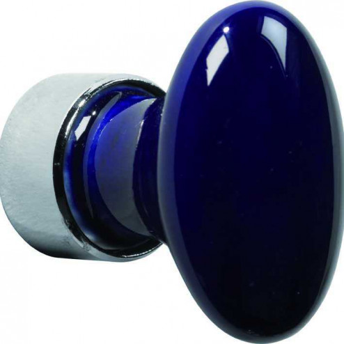 Meubelknop ovaal porselein 33mm glans nikkel/blauwsevres