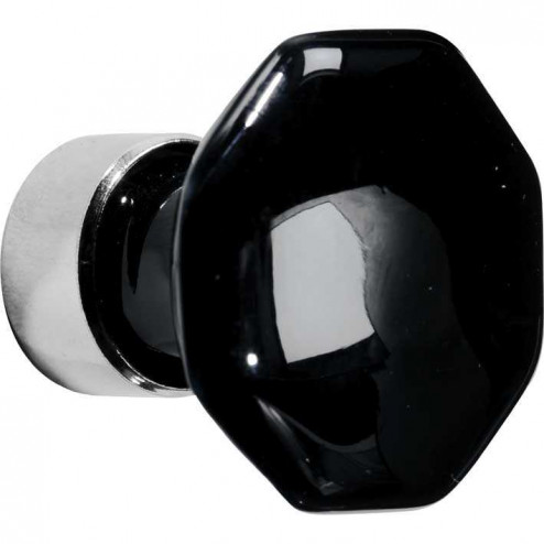 Meubelknop Octo porselein 34mm zwart/glans nikkel
