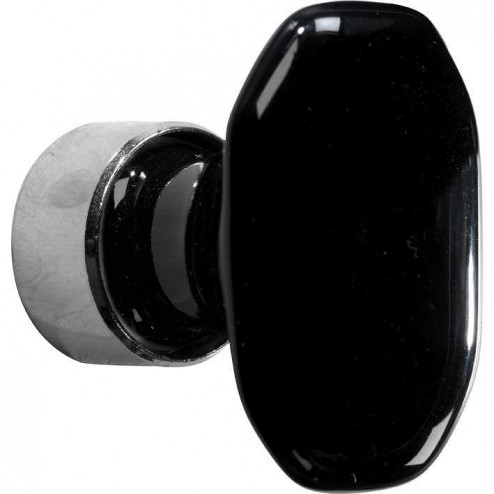 Meubelknop Octo ovaal porselein 36mm zwart/glans nikkel