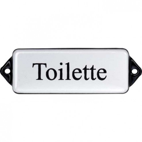 Emaille Tekst Toilette 8x3cm wit/zwart