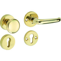 SKG3 knop/kruk op rozet rechts Halfsabel/Elegant m/ KTB PC rozet messing ongelakt