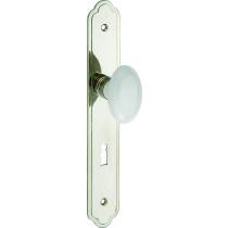 Knopkruk op schild Evelyne porselein BB 72mm wit/glans nikkel