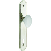 Knopkruk op schild Evelyne porselein BB 110 mm wit/glans nikkel