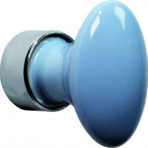 Meubelknop ovaal porselein 33mm glans nikkel/lichtblauw