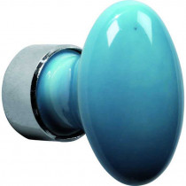 Meubelknop ovaal porselein 33mm glans nikkel/turquoise
