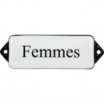 Emaille Tekst Femmes 8x3cm wit/zwart