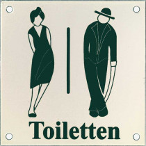Emaille Picto Toiletten Kl.12x12cm wit/zwart